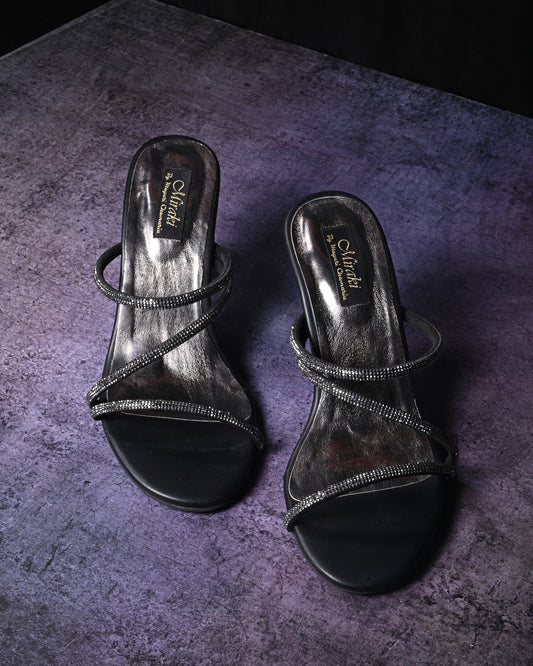 Black Rhinestone Strappy Black Heels