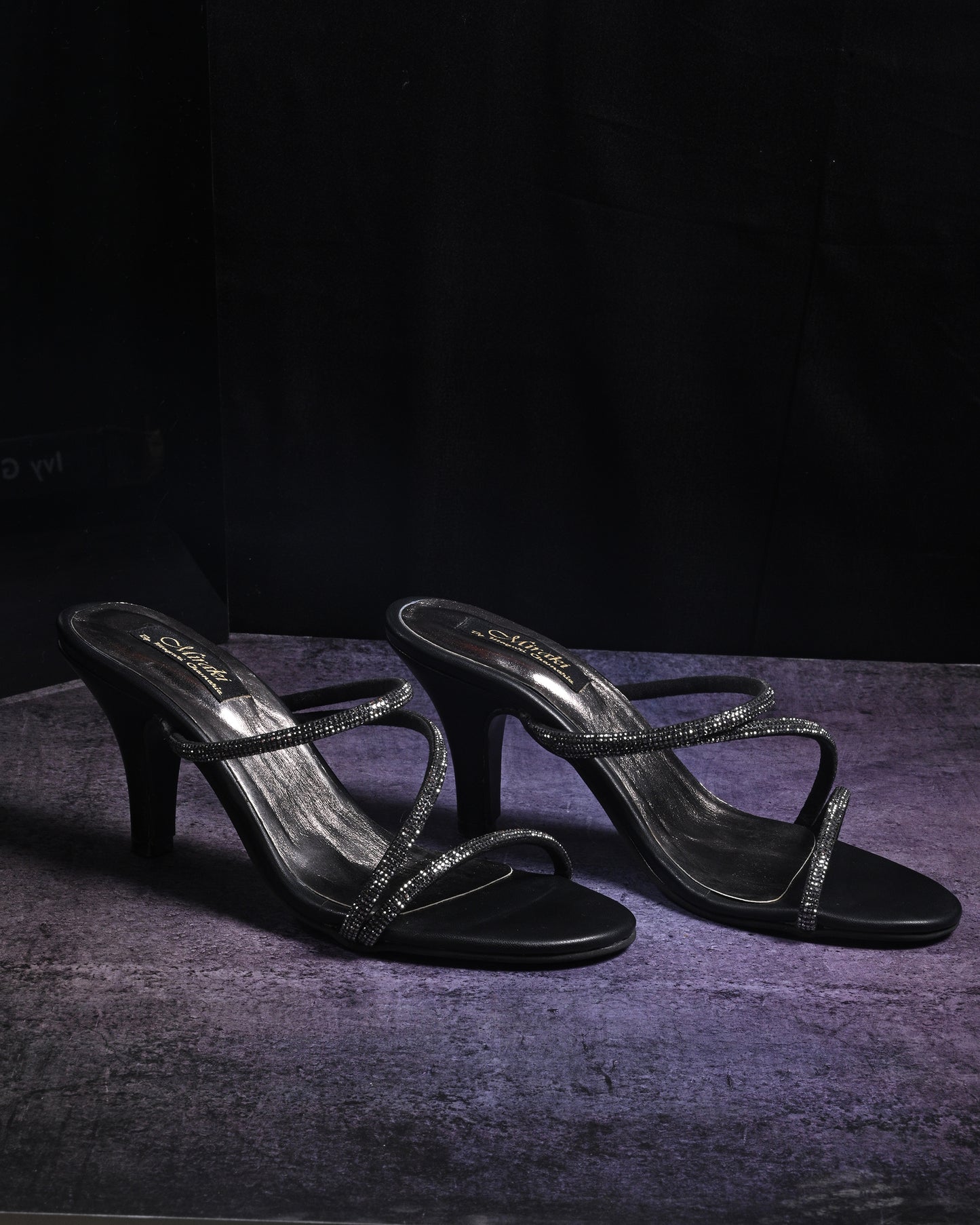 Black Rhinestone Strappy Heels