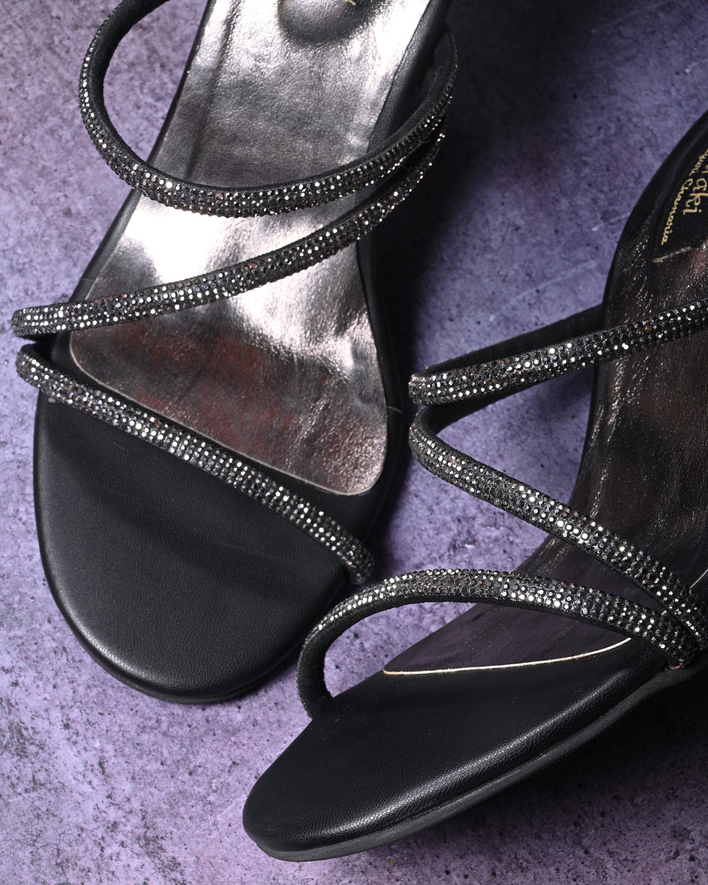 Black Rhinestone Strappy Heels