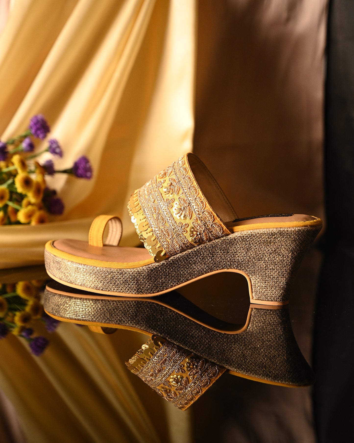 Yellow Dangling Handwork Wedges