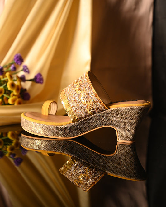 Yellow Dangling Handwork Wedges