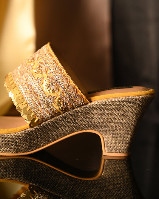 Yellow Dangling Handwork Wedges