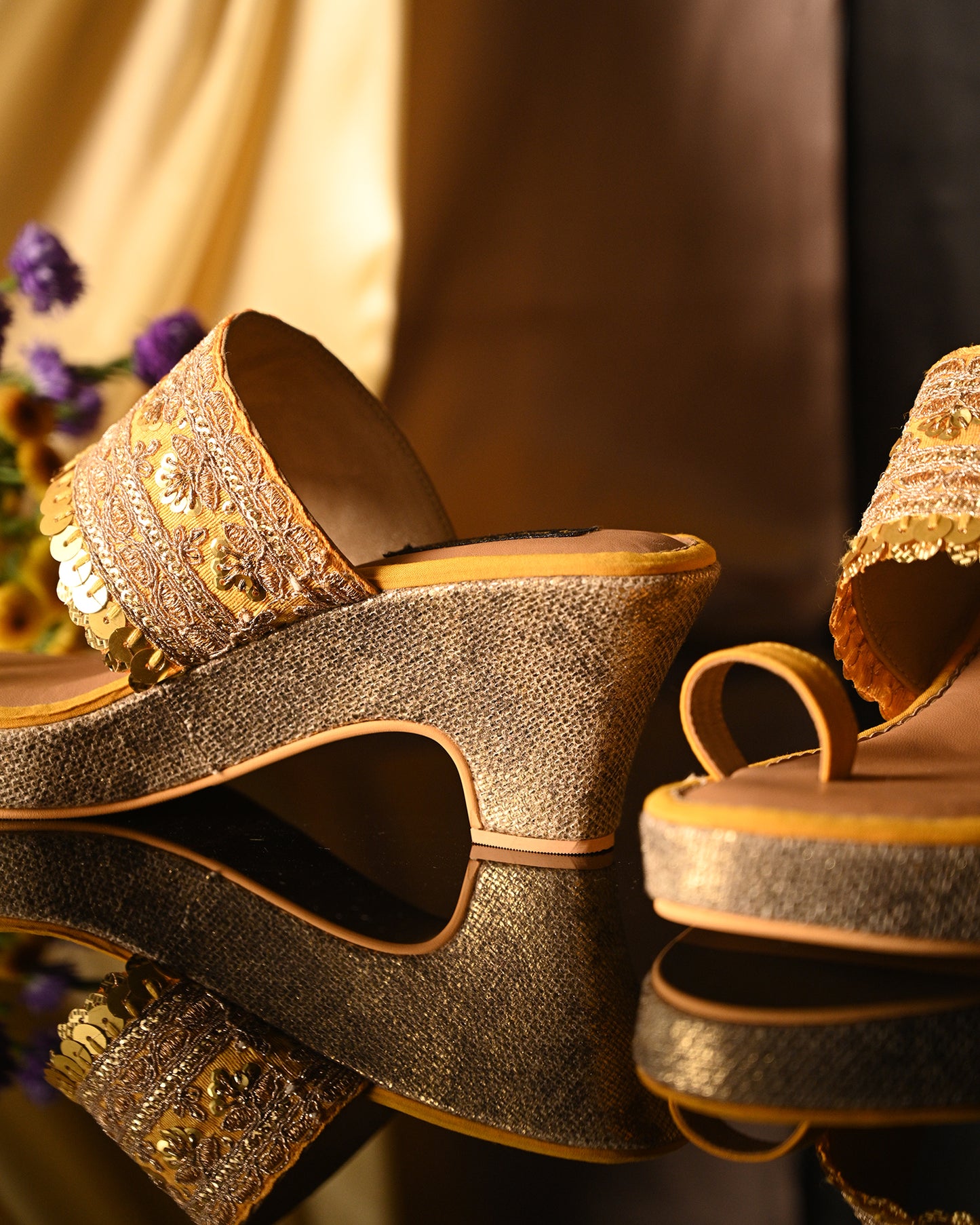 Yellow Dangling Handwork Wedges