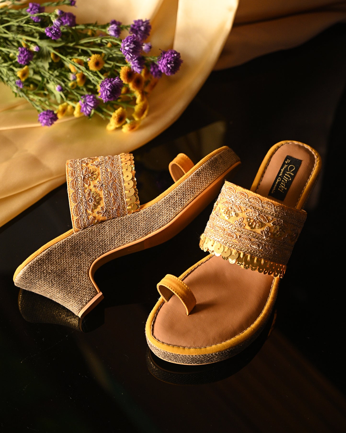 Yellow Dangling Handwork Wedges
