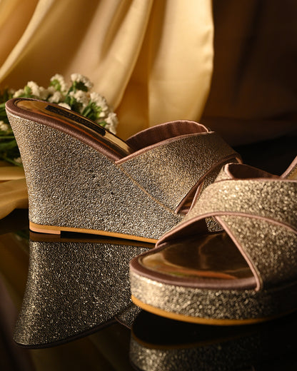 Cross Strap Wedges With Rose Gold Detailing