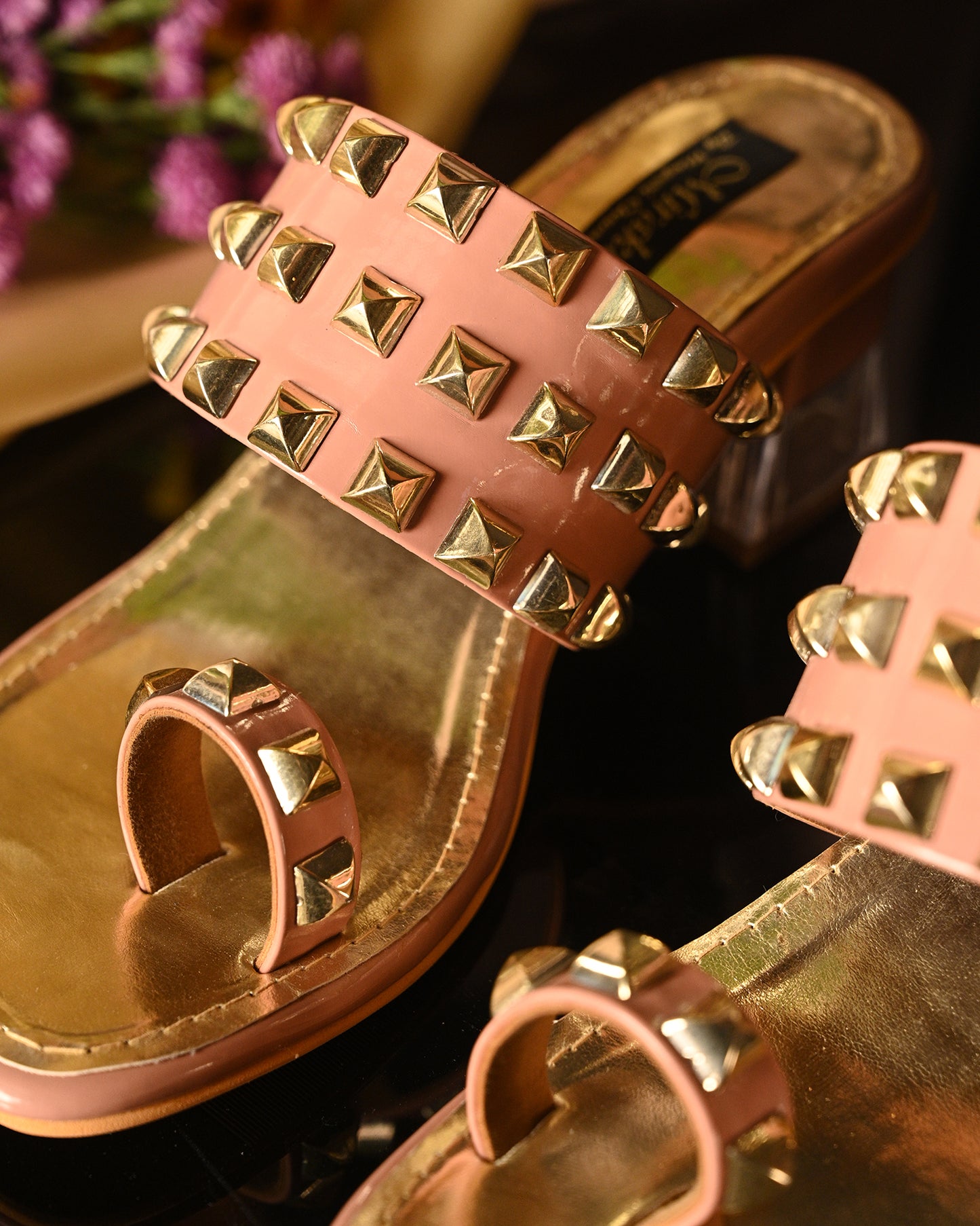 Patent Nude Heels With Gold Studs