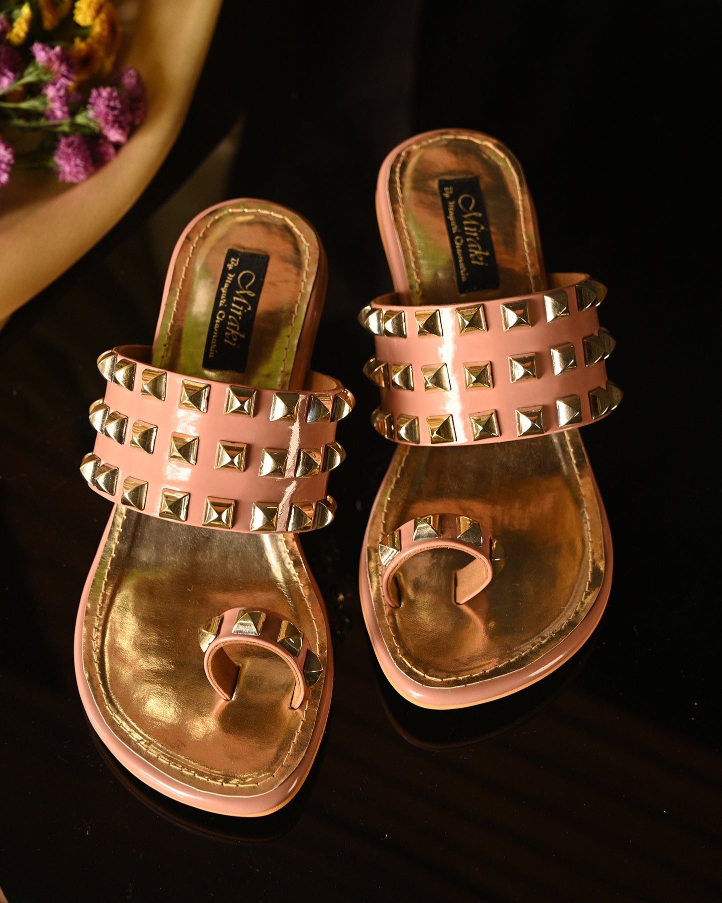 Patent Nude Heels With Gold Studs