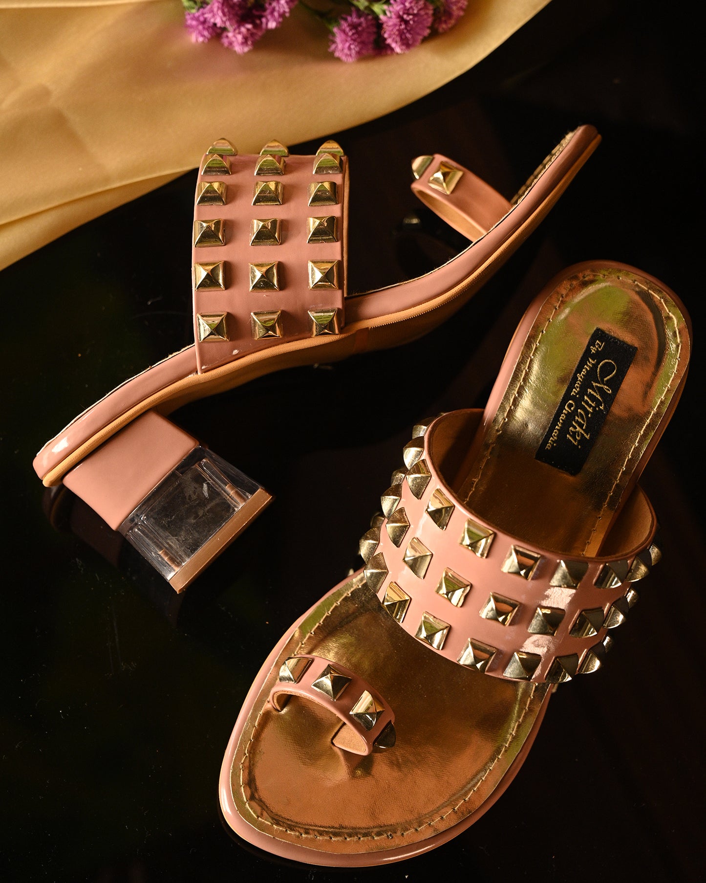 Patent Nude Heels With Gold Studs