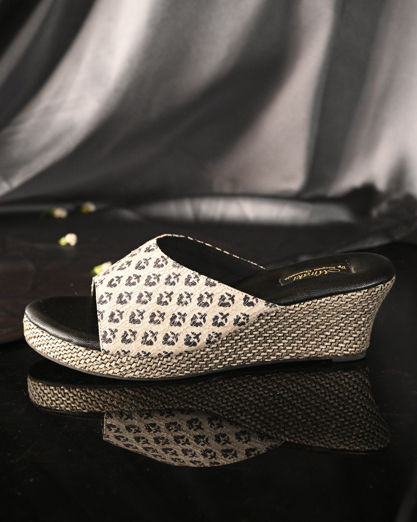 White Printed Slip Ons With Black Printed Detailing