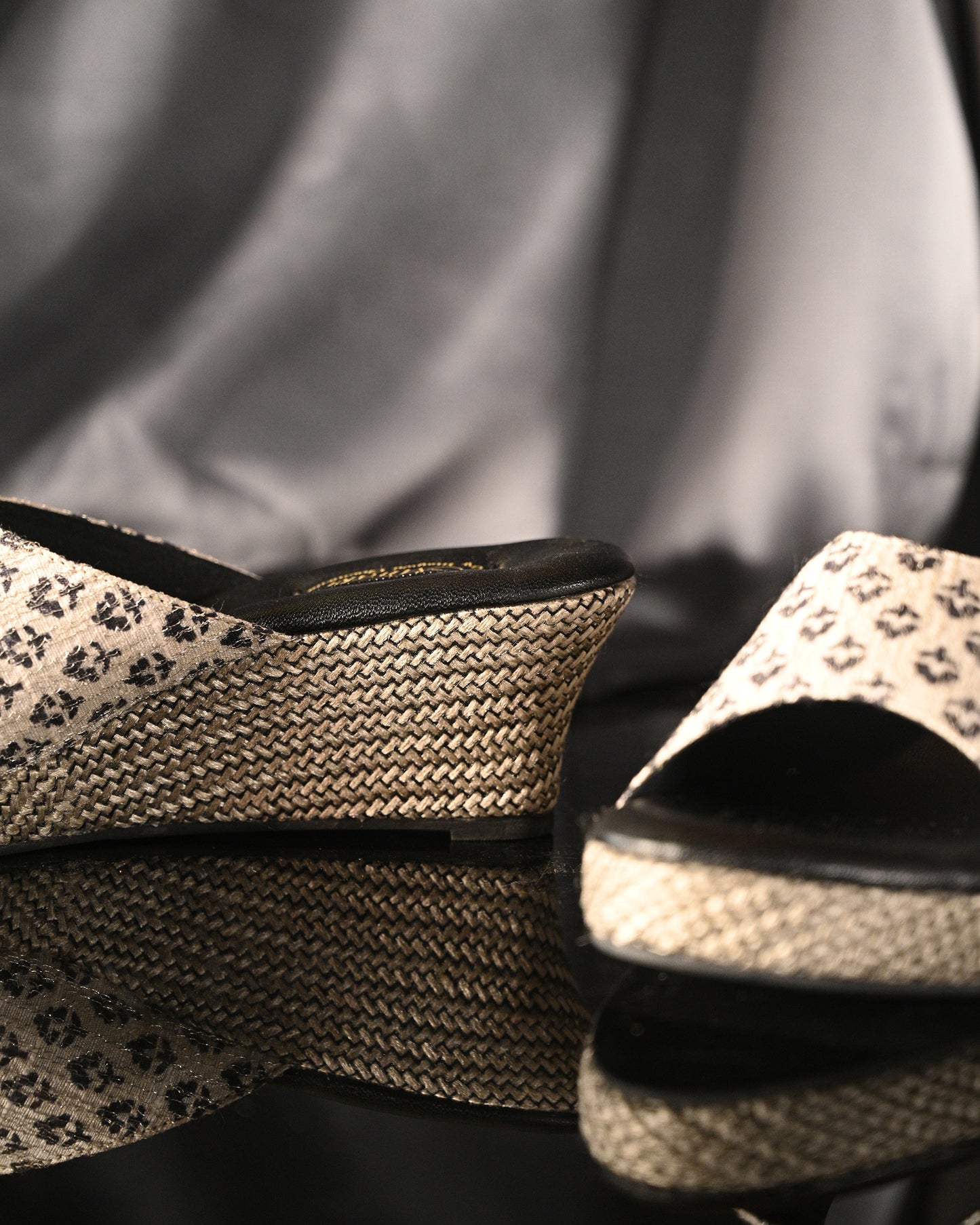 White Printed Slip Ons With Black Printed Detailing
