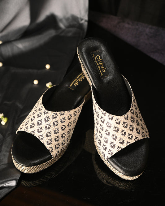 White Printed Slip Ons With Black Printed Detailing