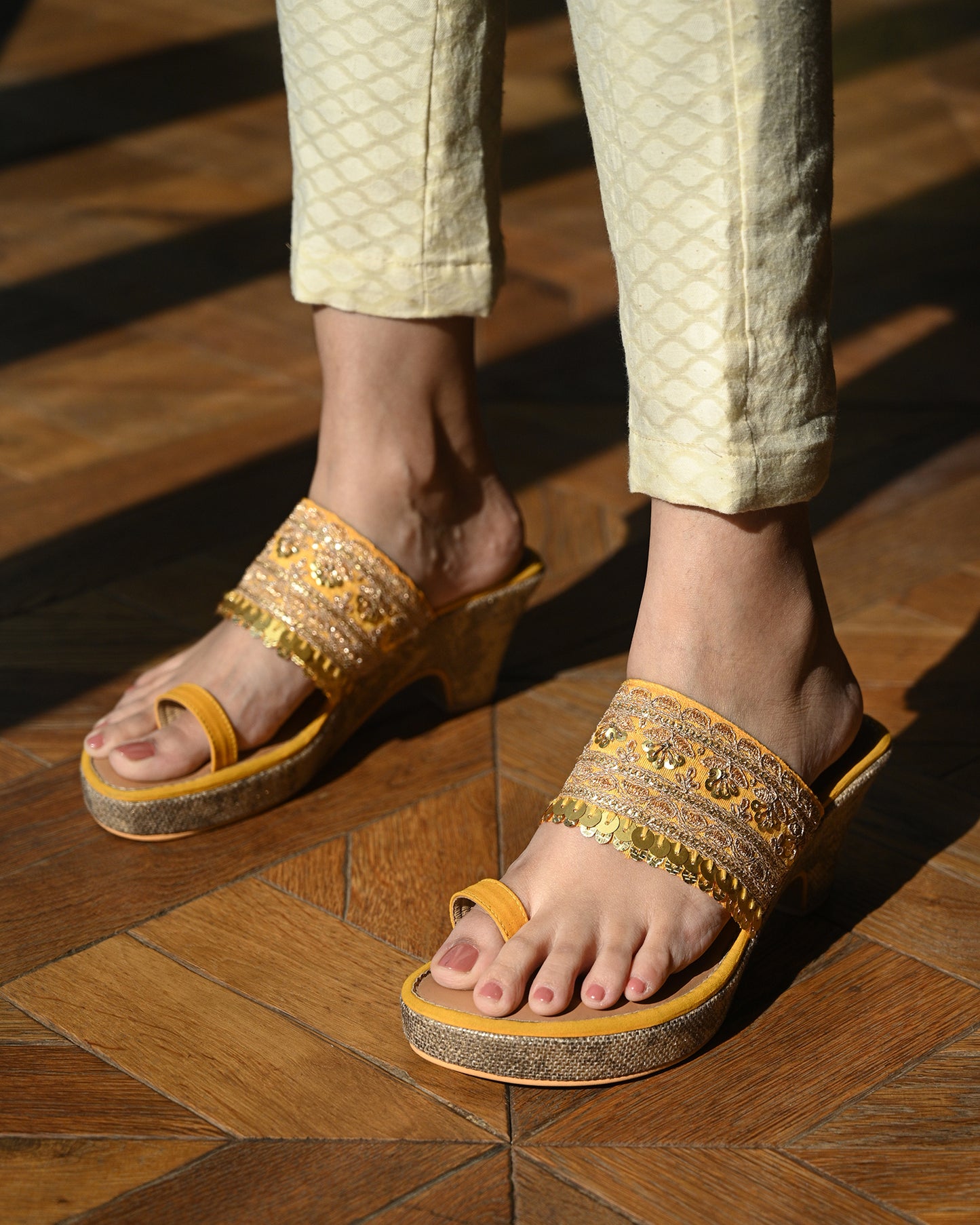 Yellow Dangling Handwork Wedges