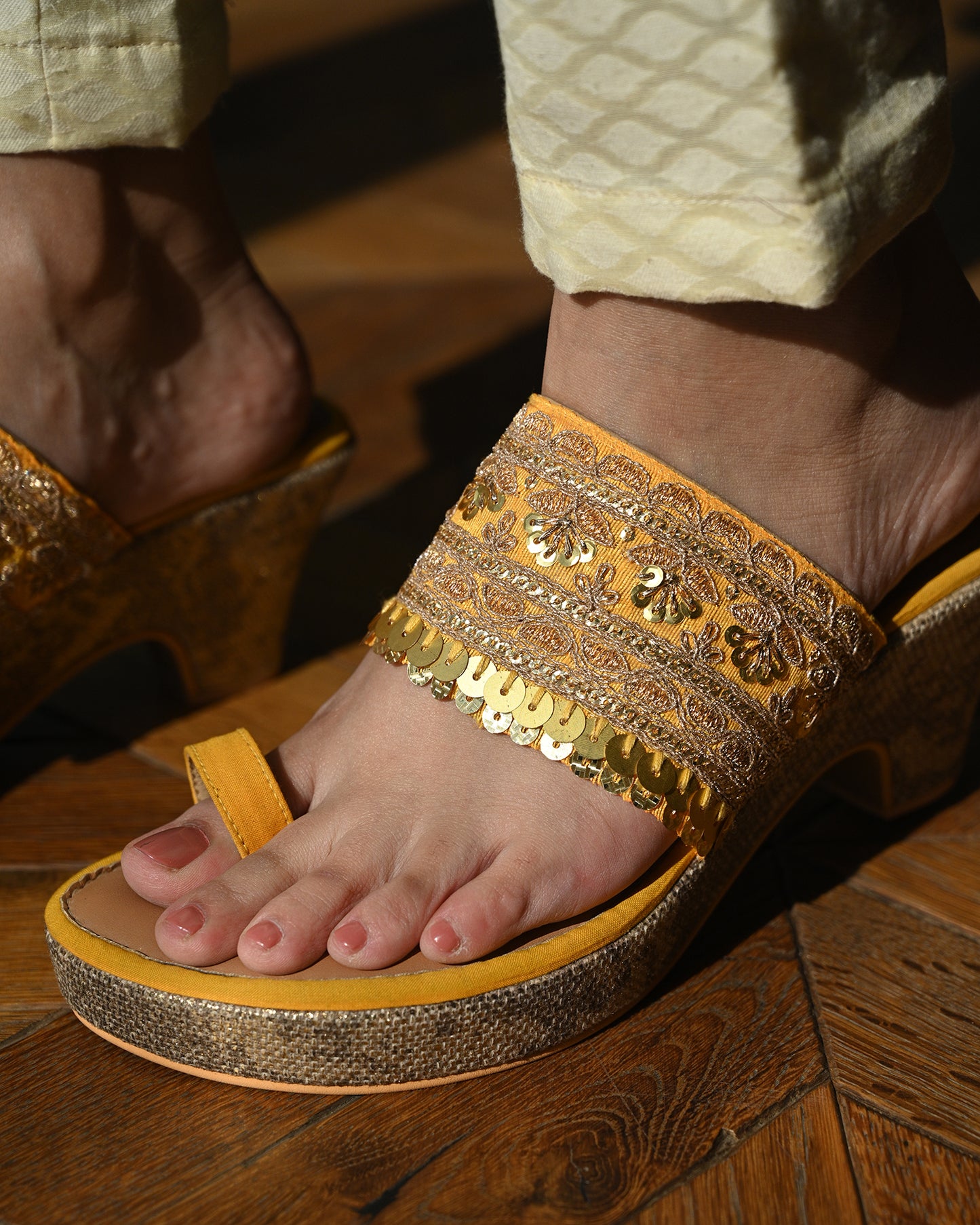 Yellow Dangling Handwork Wedges