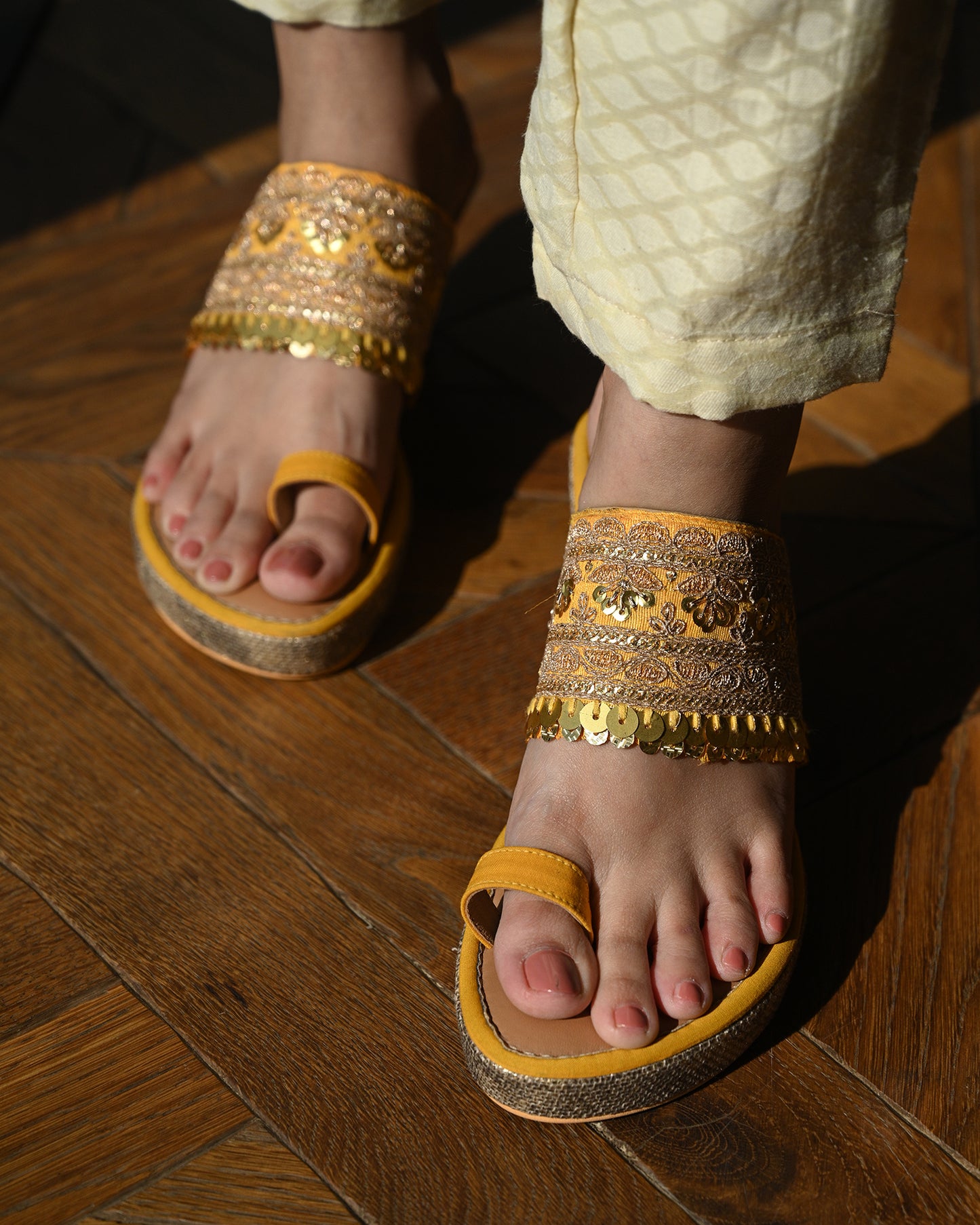 Yellow Dangling Handwork Wedges