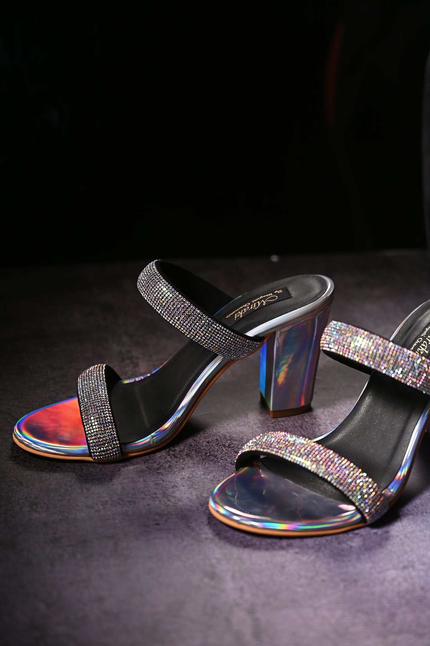 Holographic Heels With Dual Rhinestone Straps