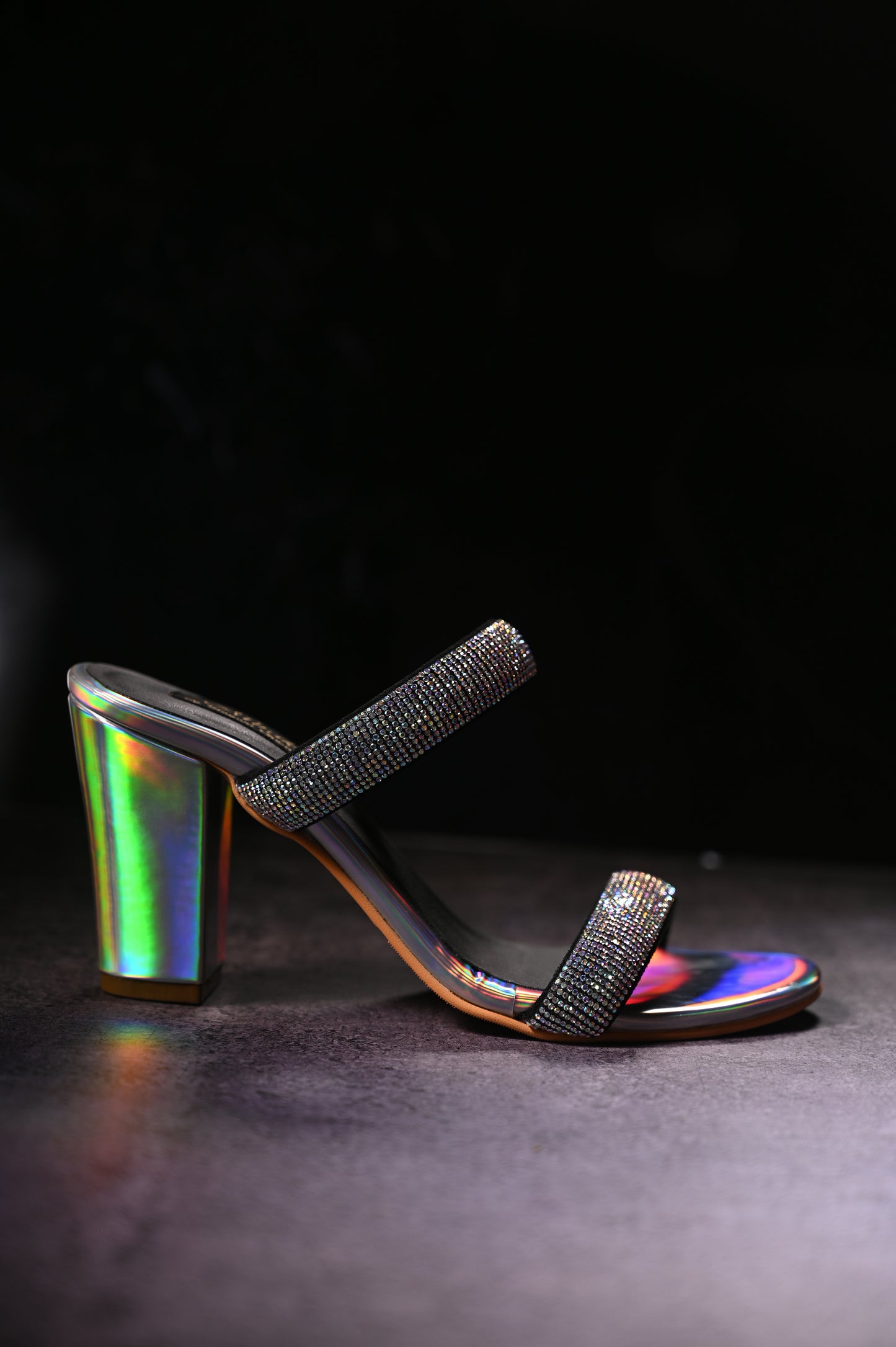 Holographic Heels With Dual Rhinestone Straps