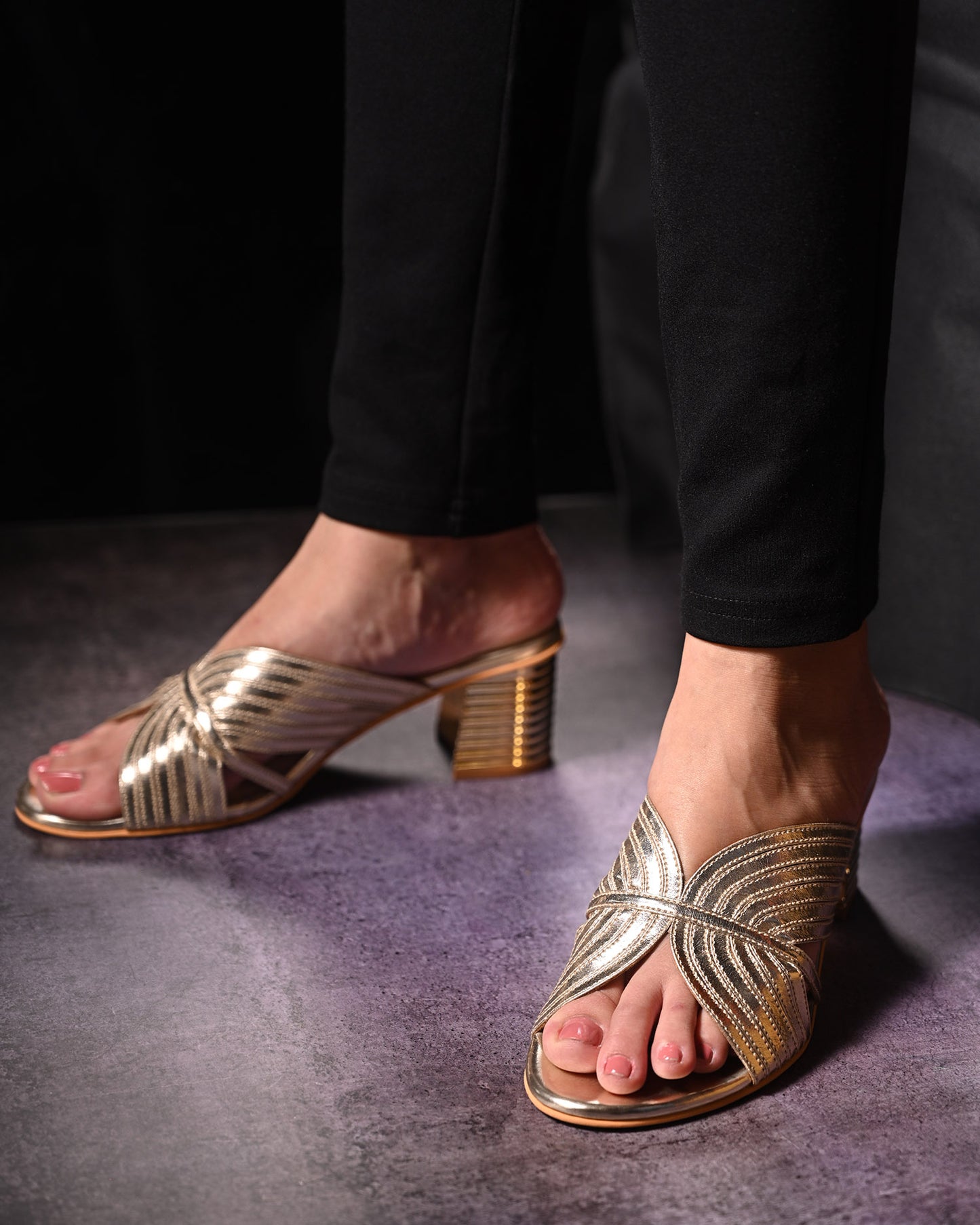 Light Gold Strappy Slip-On Heel
