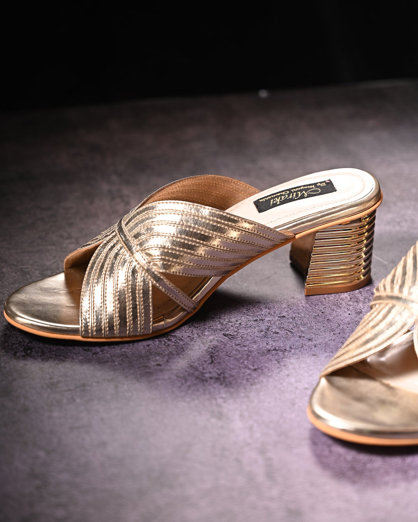 Light Gold Strappy Slip-On Heel