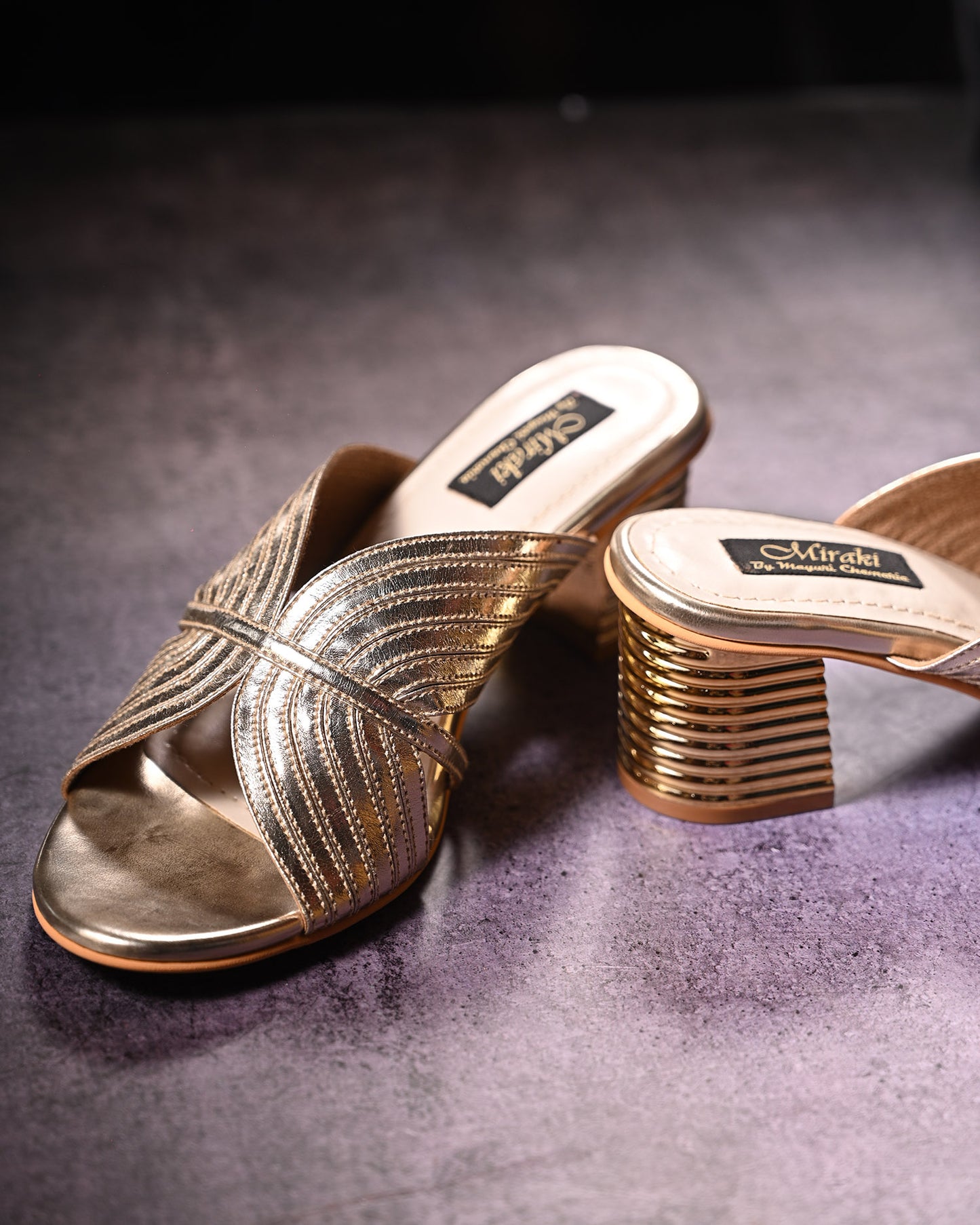 Light Gold Strappy Slip-On Heel