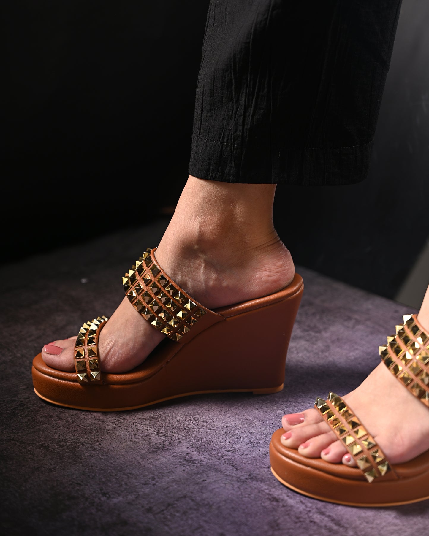 Tan Studded Wedges