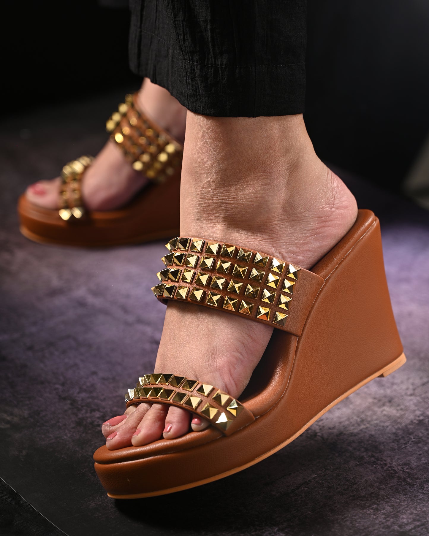 Tan Studded Wedges