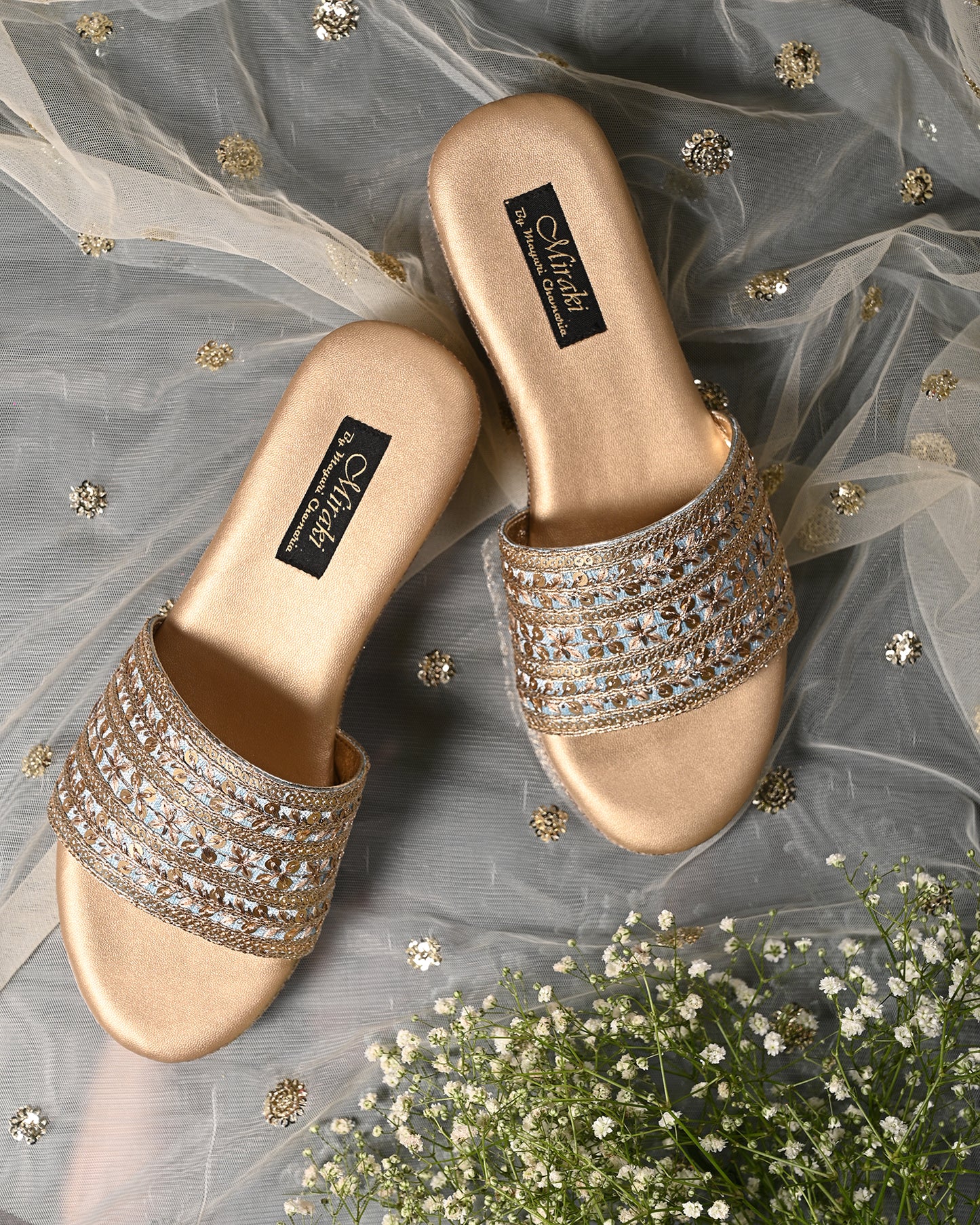 Light Gold Handwork Slip On Wedge