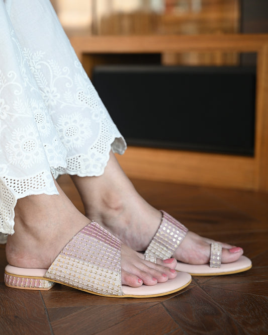 Pastel Slip Flats With Highlighted Handwork