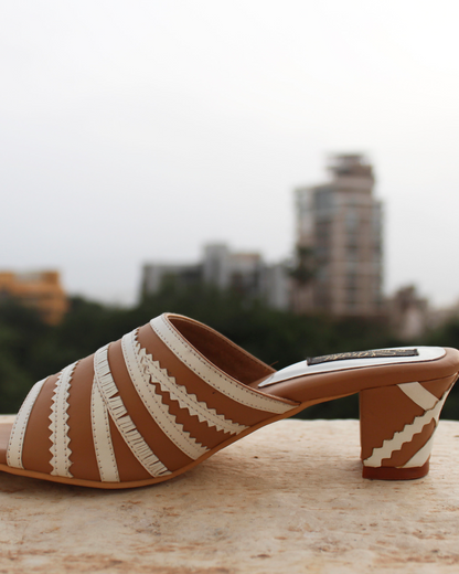 Nude & White Pattern Cut Box Heel