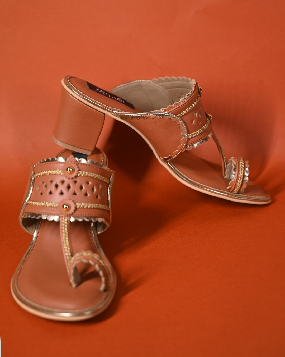 Tan Kolhapuri With Antique Gold Detailing