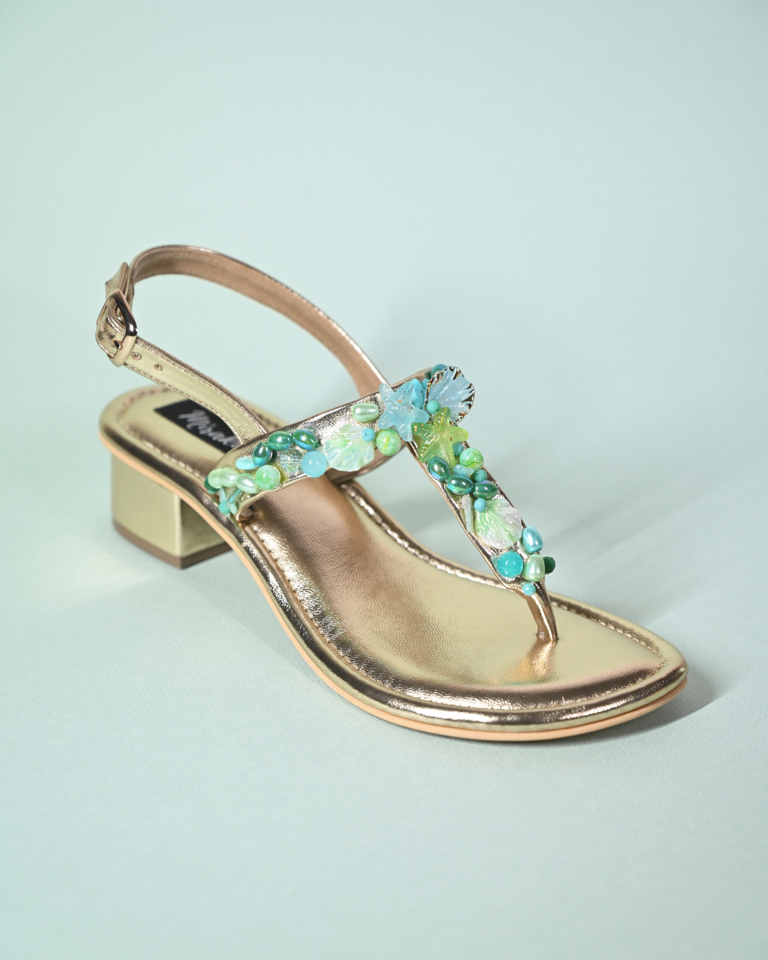Sea Shells And Beads Embellished Heels With Ankle Straps