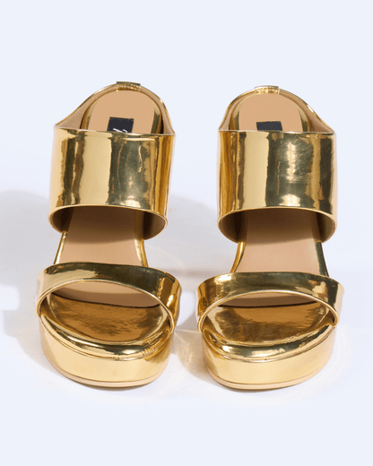 Gold Metallic Scultped Slip-On Heels