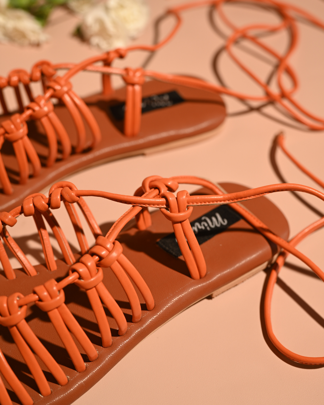 Orange Soft Tie-up Flats