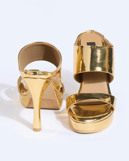 Gold Metallic Scultped Slip-On Heels
