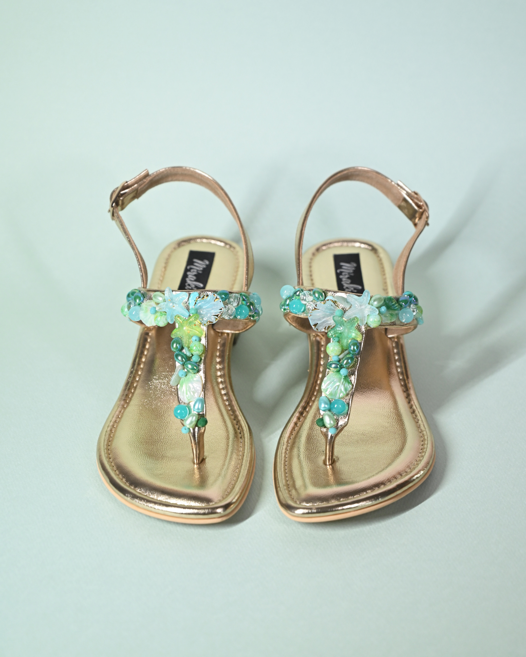 Sea Shells And Beads Embellished Heels With Ankle Straps
