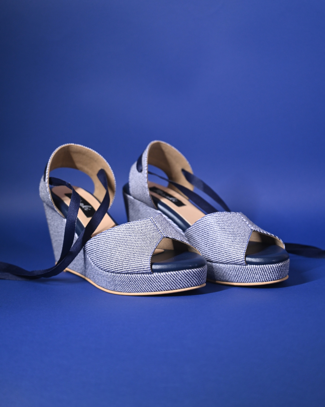 Blue Tie Up Wedges