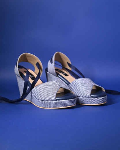 Blue Tie Up Wedges