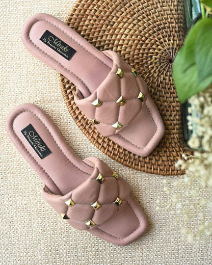 Pink Quilted Flats With Studs