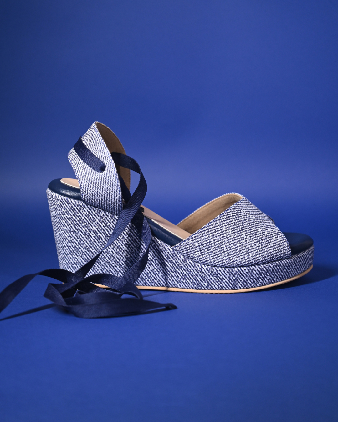 Blue Tie Up Wedges