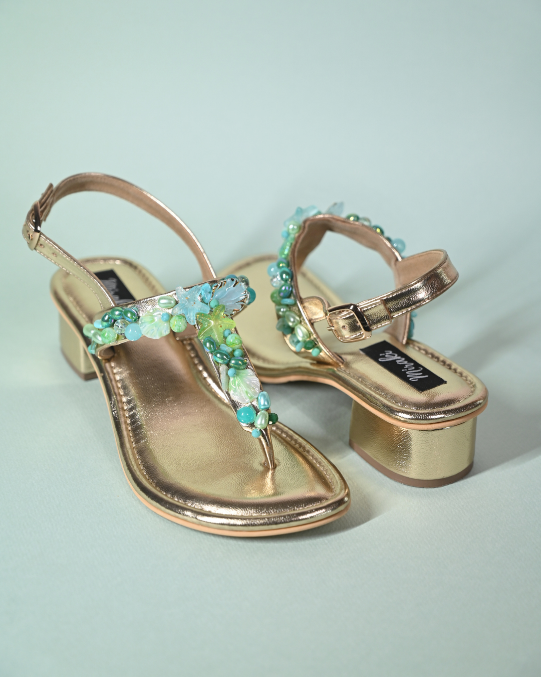 Sea Shells And Beads Embellished Heels With Ankle Straps