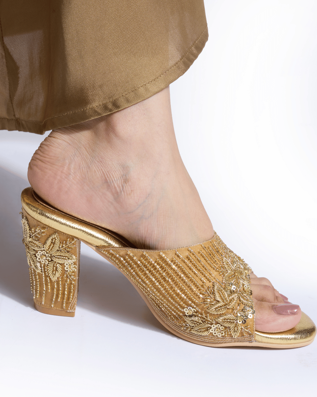 Golden Heirloom Handwork Block Heels