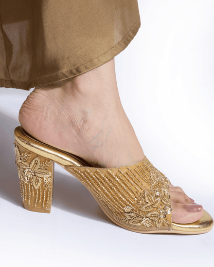 Golden Heirloom Handwork Block Heels