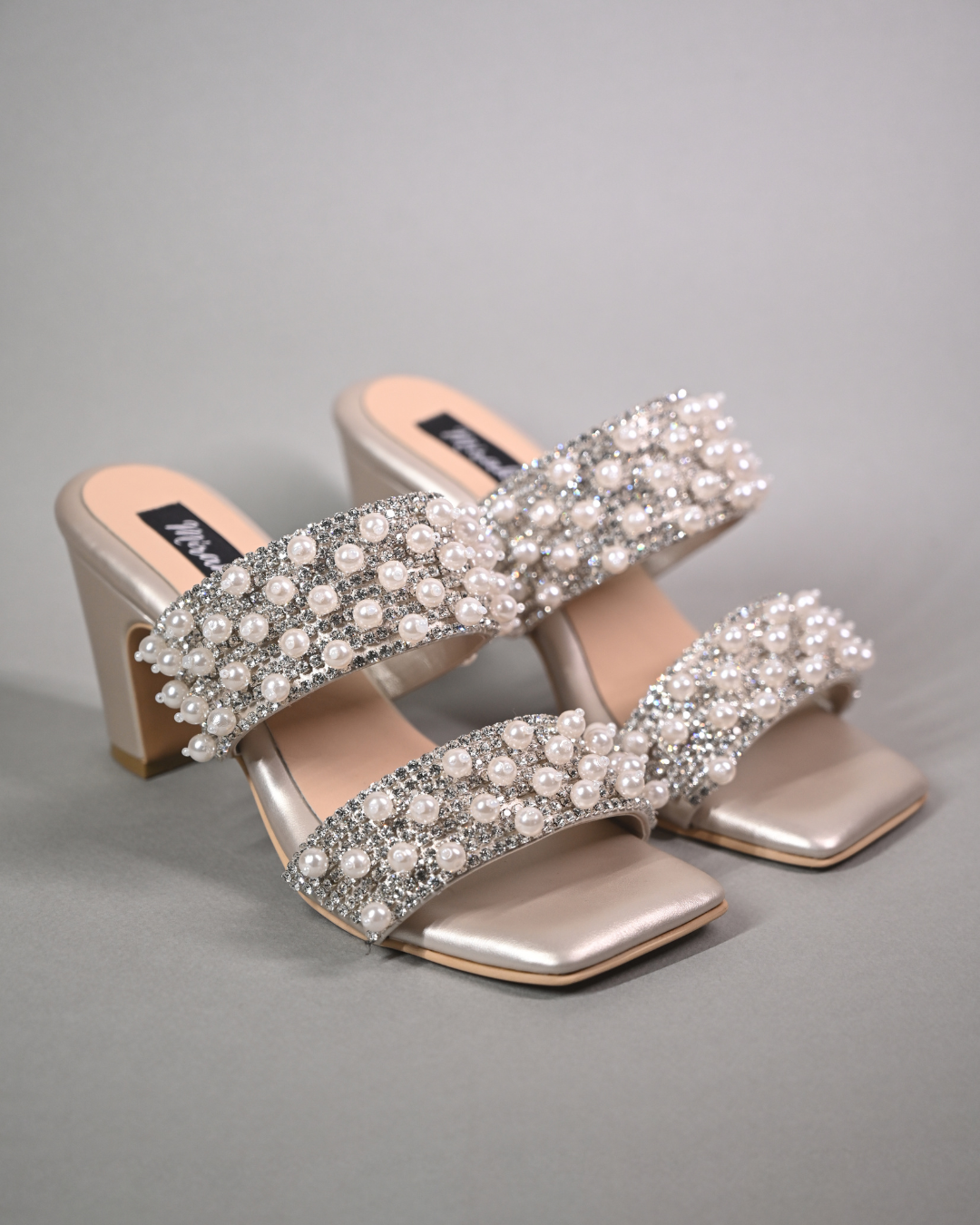 Pearl And Diamonds Embellished Block Heels