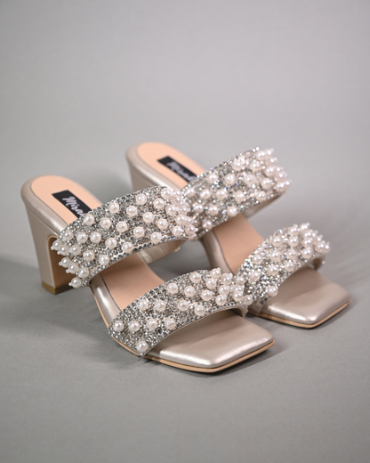 Pearl And Diamonds Embellished Block Heels