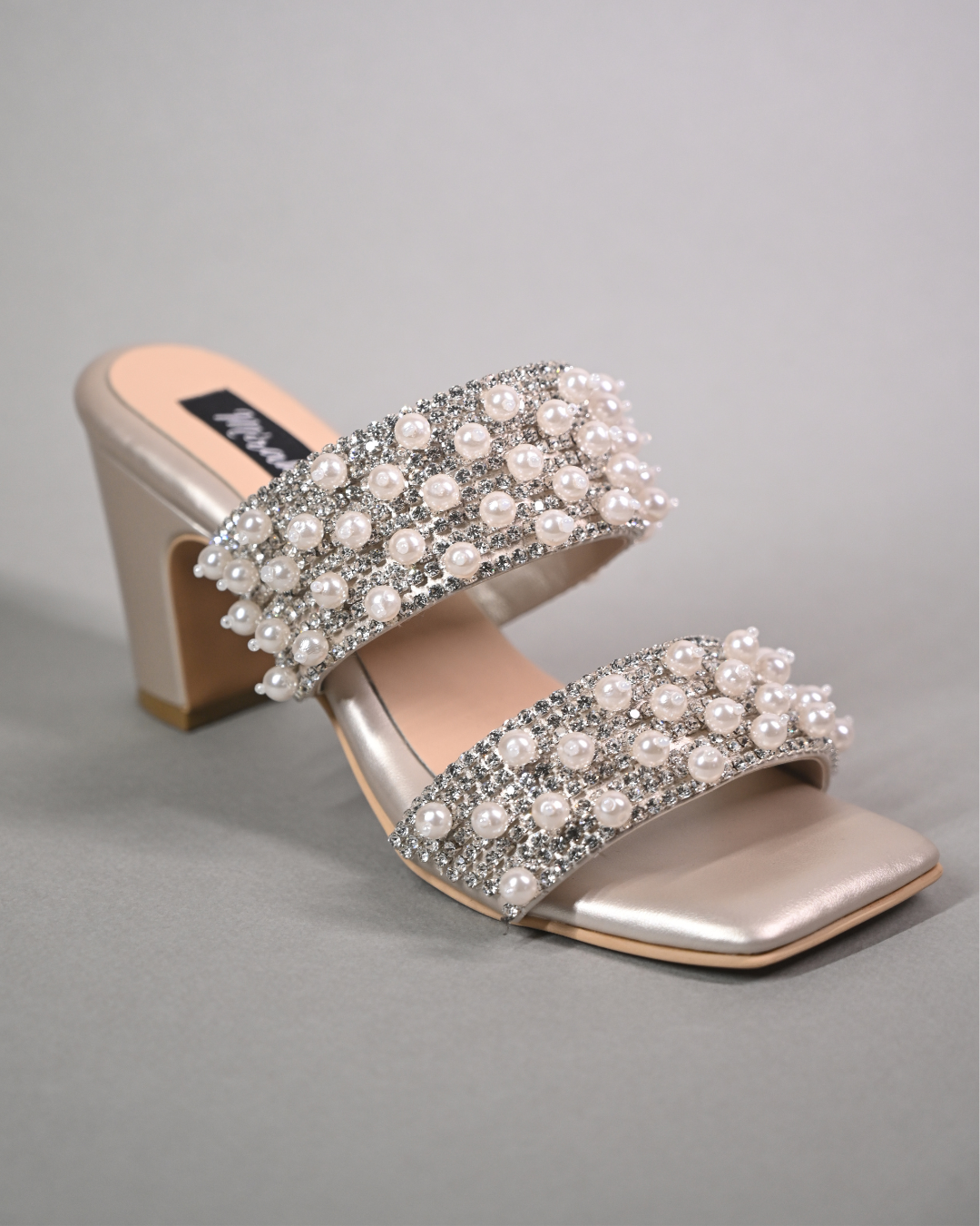 Pearl And Diamonds Embellished Block Heels