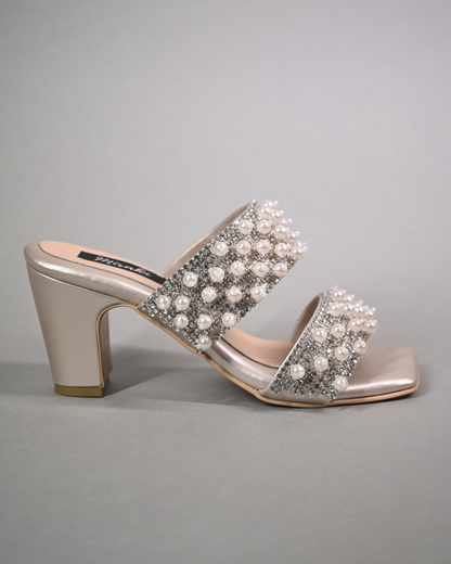 Pearl And Diamonds Embellished Block Heels