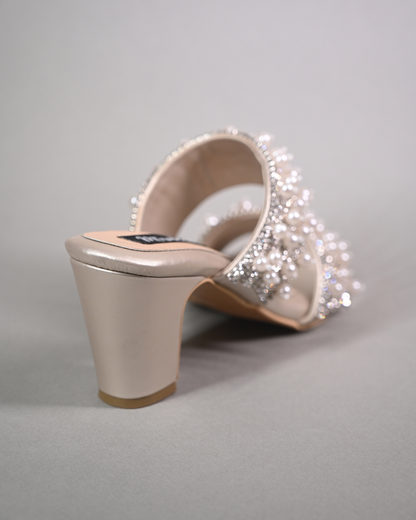 Pearl And Diamonds Embellished Block Heels
