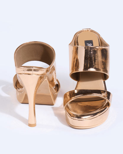 Rose Gold Metallic Scultped Slip-On Heels