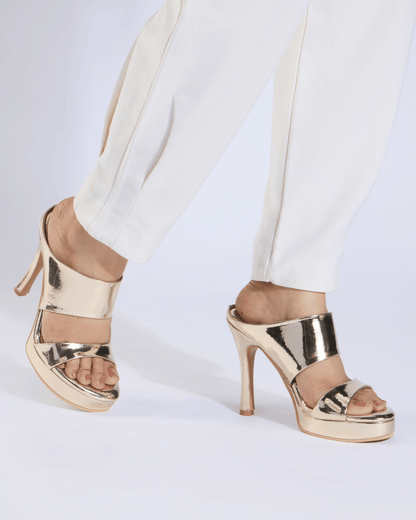 Light Gold Metallic Scultped Slip-On Heels