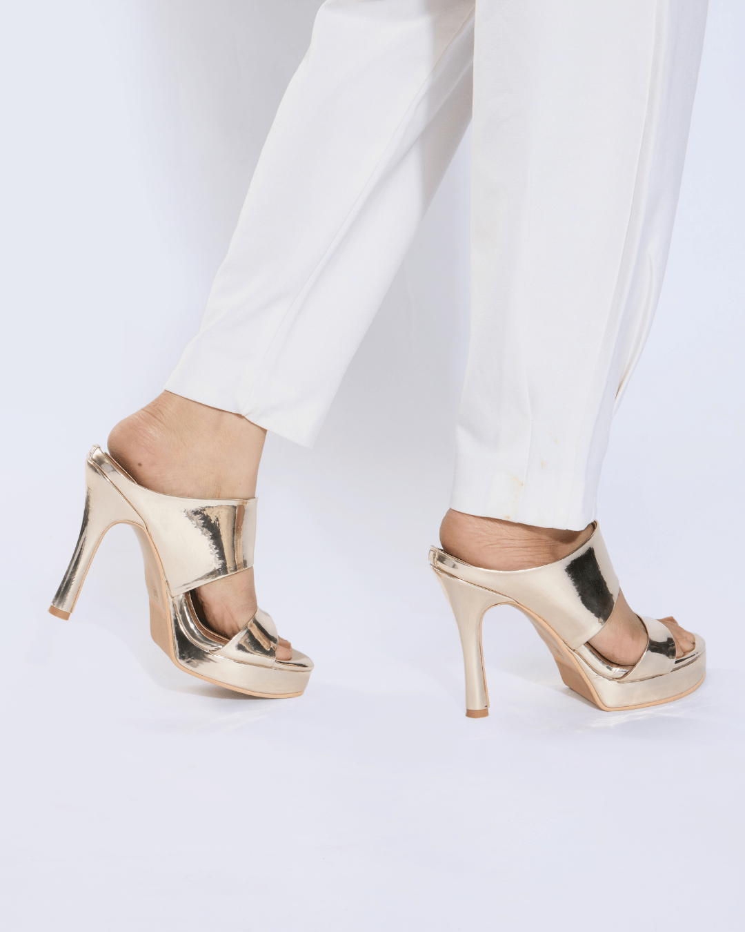 Light Gold Metallic Scultped Slip-On Heels