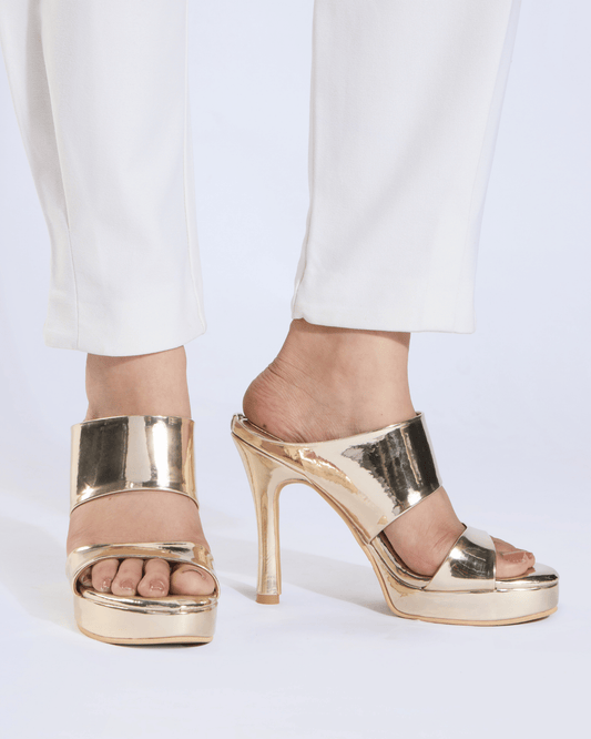 Light Gold Metallic Sculpted Slip-On Heels